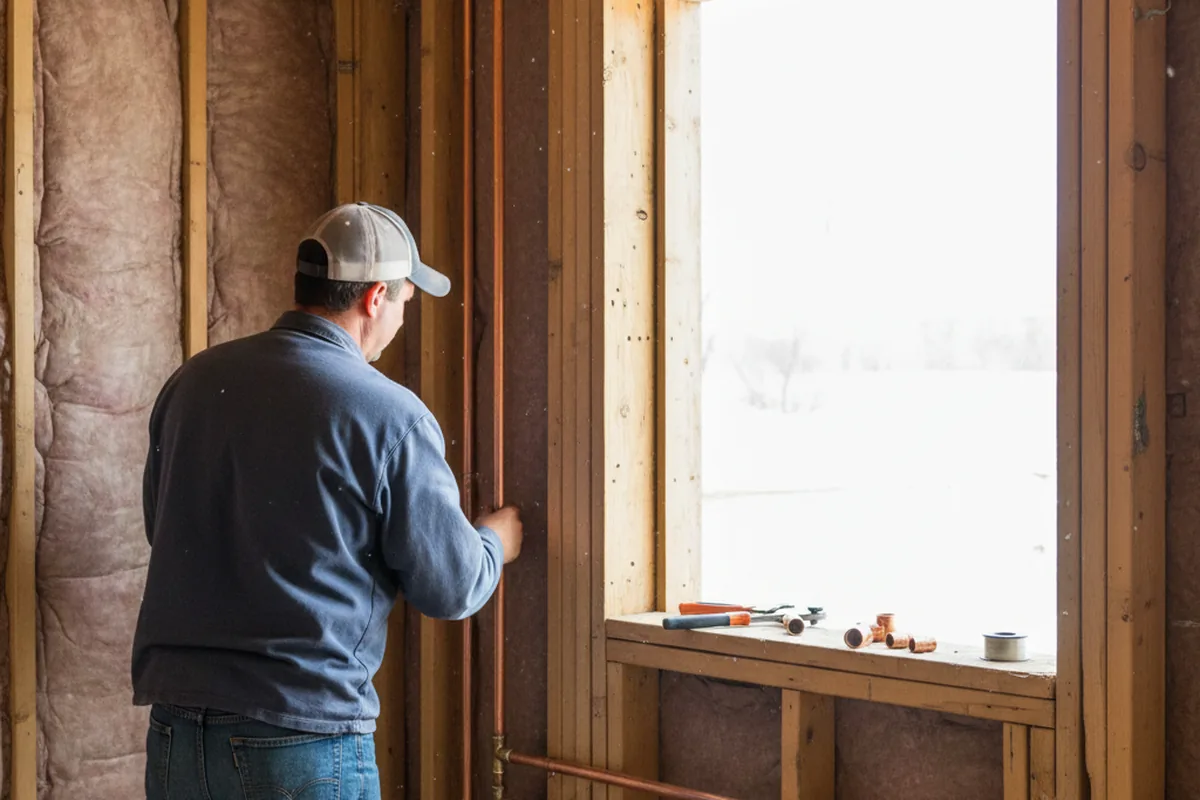 Licensed plumber running new copper supply lines in a Bluejacket home