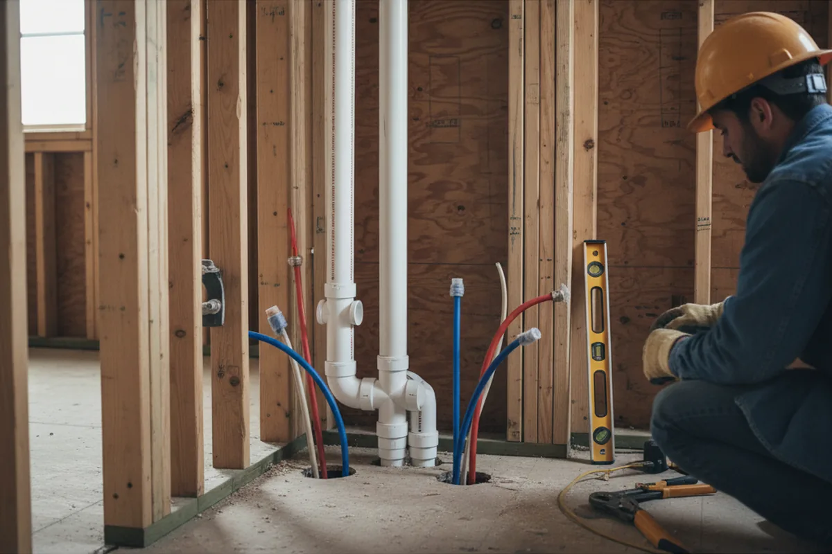 Drain and supply rough-in during Sump Pump Repair in Bluejacket